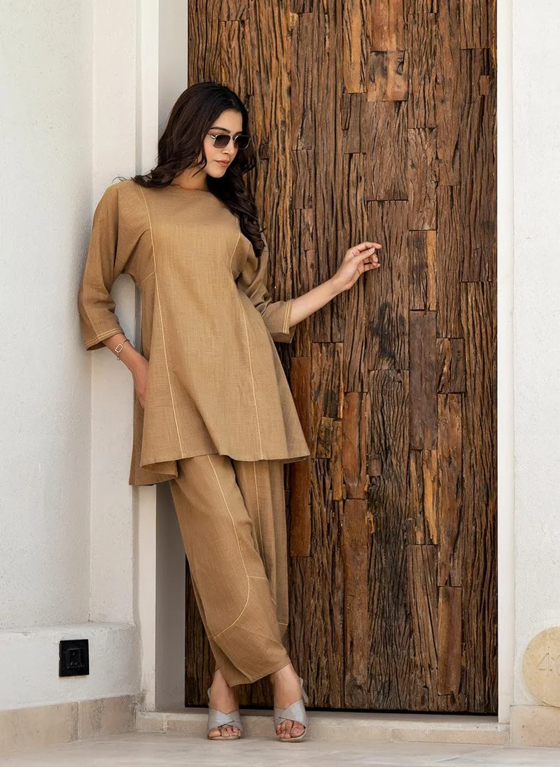 GoSriKi  GoSriKi Women's Rayon Viscose A-Line Solid Kurta with Pant (Banjara Beige-GS_L_Beige_Large) for Women | Best Price UAE
